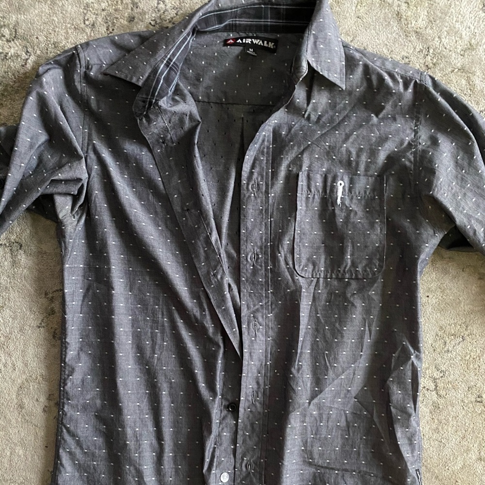 Grey with white texture polka dot dress shirt